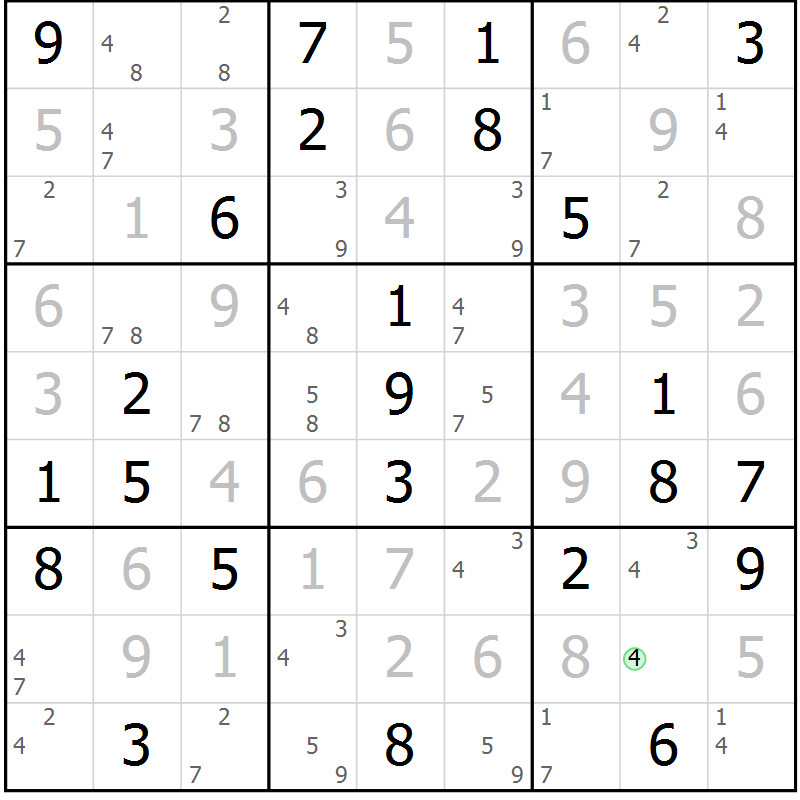 Position des candidats pour la solution de la Gr 52 page 55 du magazine de sudoku Virtuose n° 130