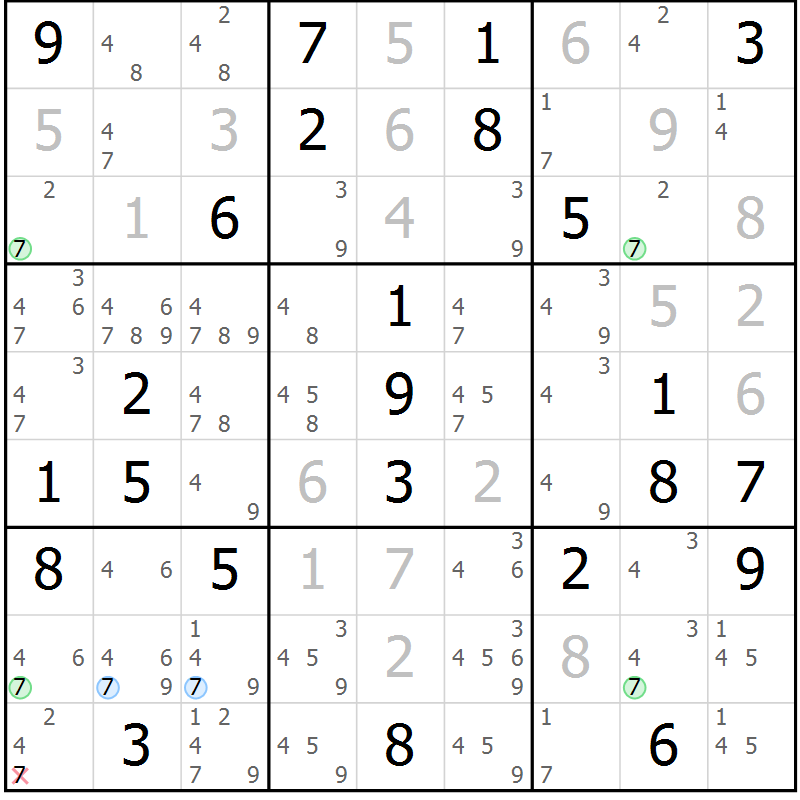 Position des candidats pour la solution de la Gr 52 page 55 du magazine de sudoku Virtuose n° 130