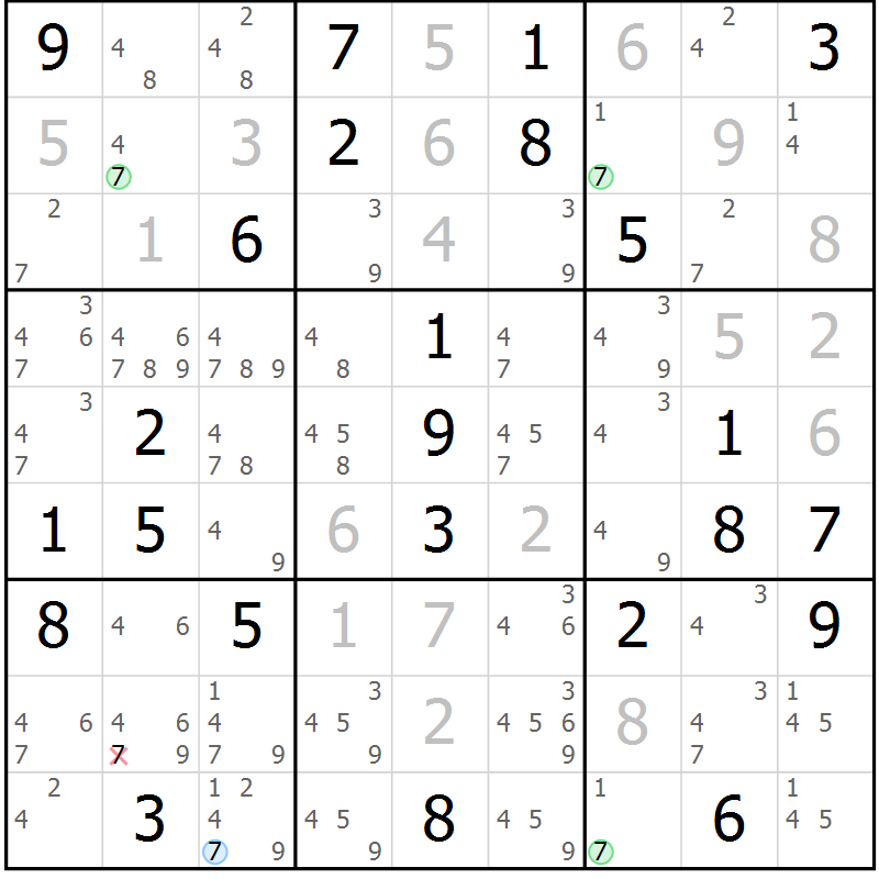 Position des candidats pour la solution de la Gr 52 page 55 du magazine de sudoku Virtuose n° 130