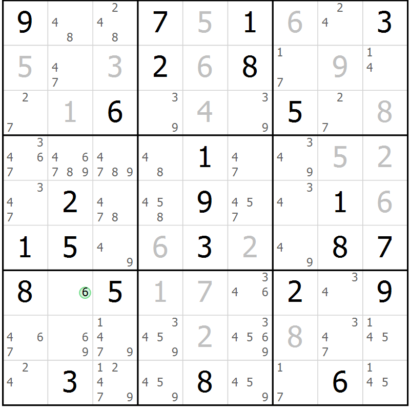 Position des candidats pour la solution de la Gr 52 page 55 du magazine de sudoku Virtuose n° 130