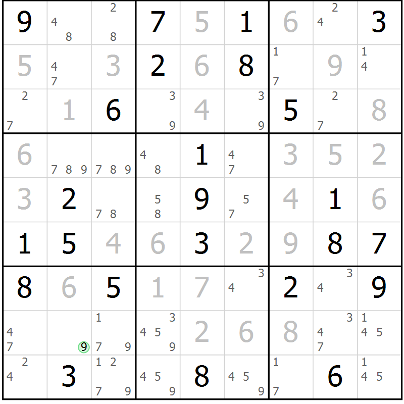Position des candidats pour la solution de la Gr 52 page 55 du magazine de sudoku Virtuose n° 130