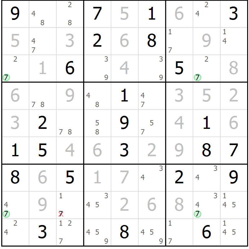 Position des candidats pour la solution de la Gr 52 page 55 du magazine de sudoku Virtuose n° 130