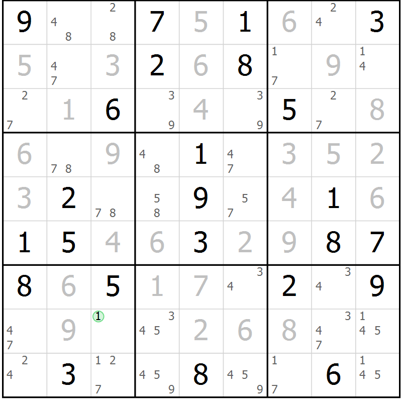 Position des candidats pour la solution de la Gr 52 page 55 du magazine de sudoku Virtuose n° 130