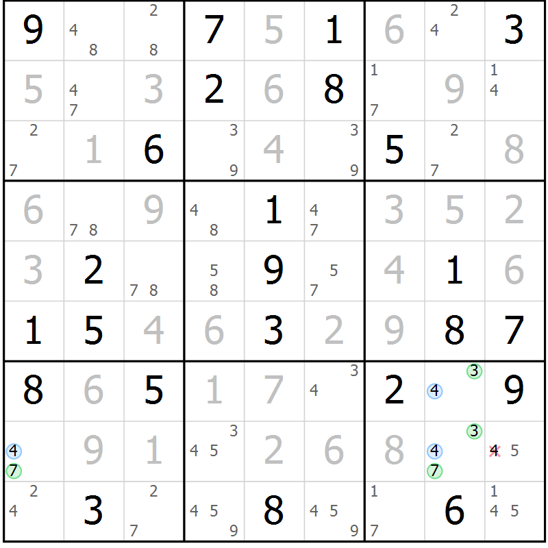 Position des candidats pour la solution de la Gr 52 page 55 du magazine de sudoku Virtuose n° 130