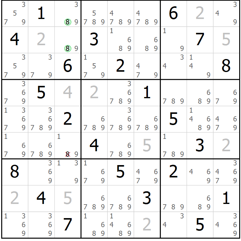 Position des candidats pour la solution de la Gr 53 page 56 du magazine de sudoku Virtuose n° 130