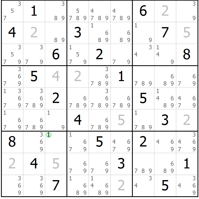 Position des candidats pour la solution de la Gr 53 page 56 du magazine de sudoku Virtuose n° 130