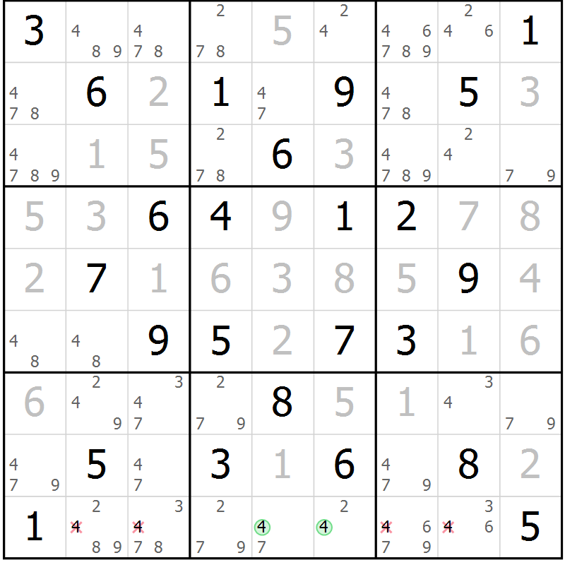 Position des candidats pour la solution de la Gr 54 page 57 du magazine de sudoku Virtuose n° 130