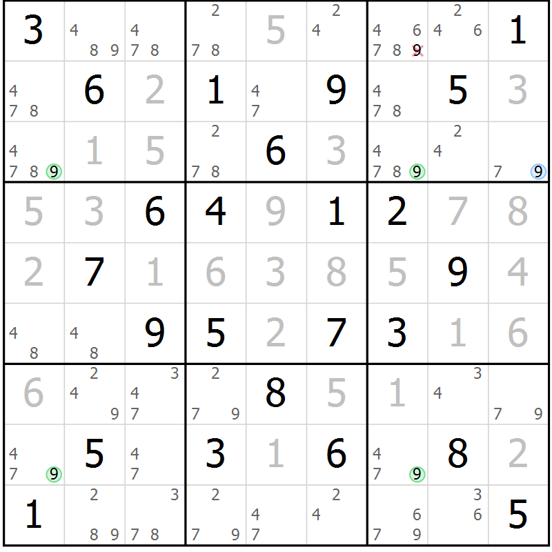 Position des candidats pour la solution de la Gr 54 page 57 du magazine de sudoku Virtuose n° 130