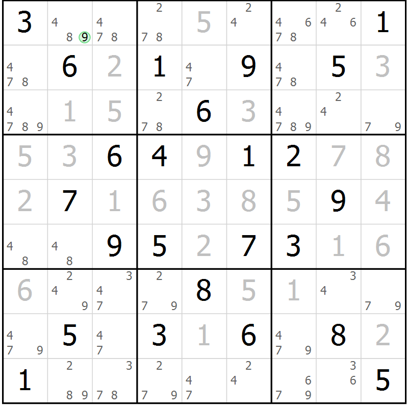 Position des candidats pour la solution de la Gr 54 page 57 du magazine de sudoku Virtuose n° 130