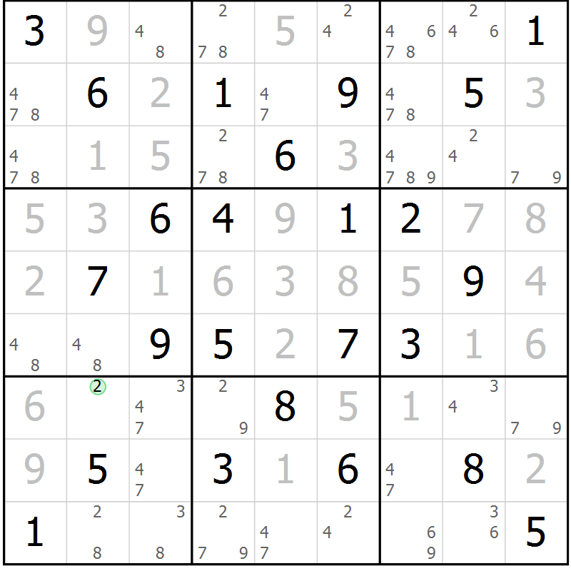 Position des candidats pour la solution de la Gr 54 page 57 du magazine de sudoku Virtuose n° 130