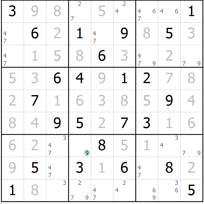 Position des candidats pour la solution de la Gr 54 page 57 du magazine de sudoku Virtuose n° 130