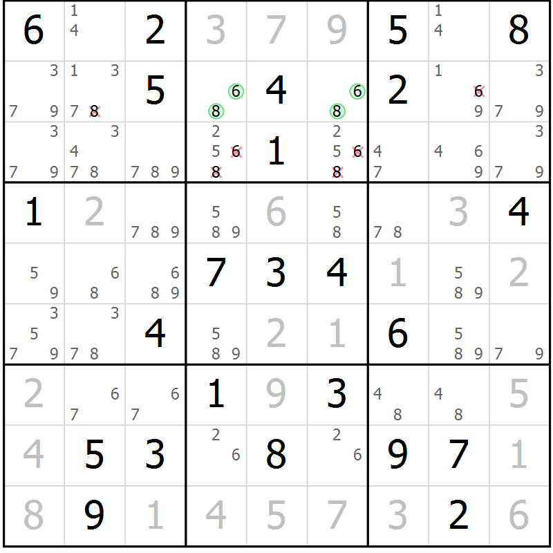 Position des candidats pour la solution de la Gr 55 page 58 du magazine de sudoku Virtuose n° 130