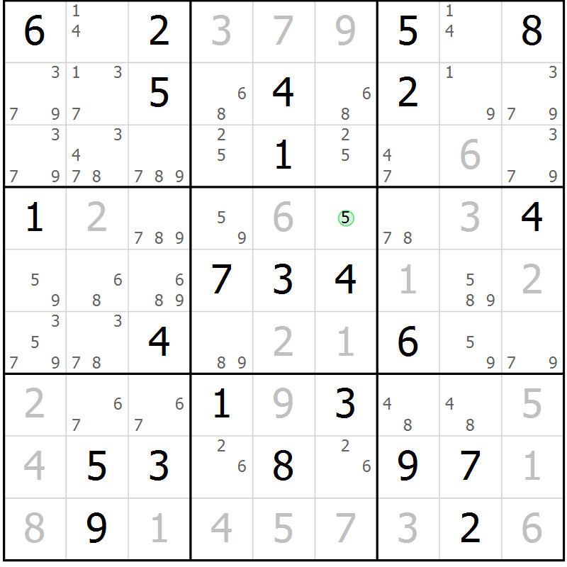 Position des candidats pour la solution de la Gr 55 page 58 du magazine de sudoku Virtuose n° 130