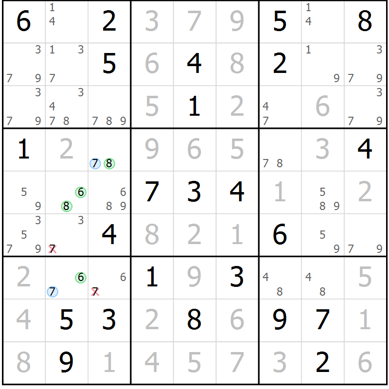 Position des candidats pour la solution de la Gr 55 page 58 du magazine de sudoku Virtuose n° 130