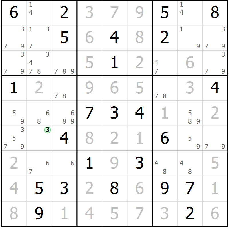 Position des candidats pour la solution de la Gr 55 page 58 du magazine de sudoku Virtuose n° 130