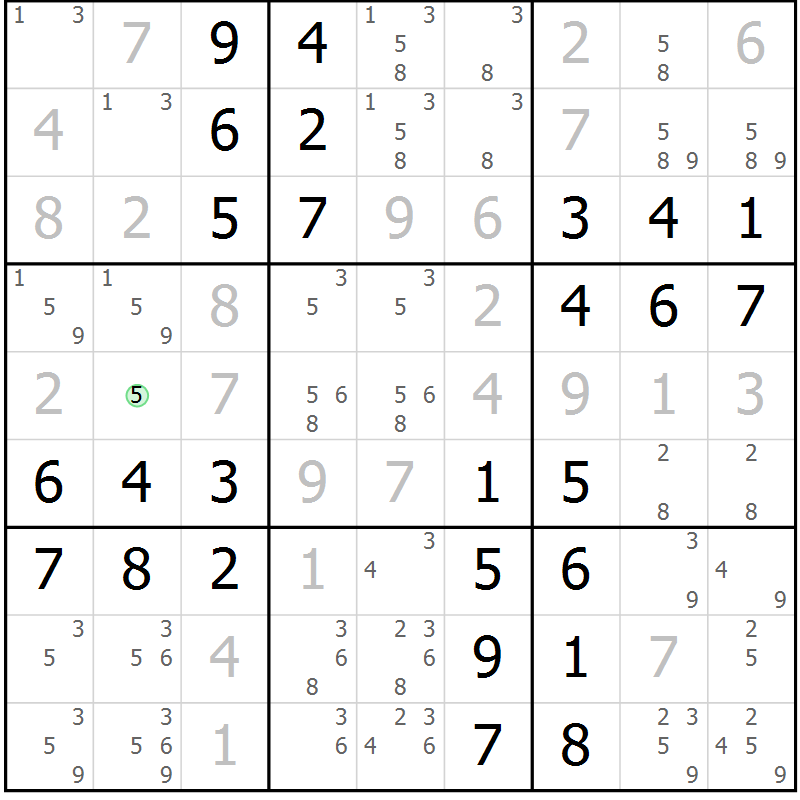 Position des candidats pour la solution de la Gr 56 page 59 du magazine de sudoku Virtuose n° 130