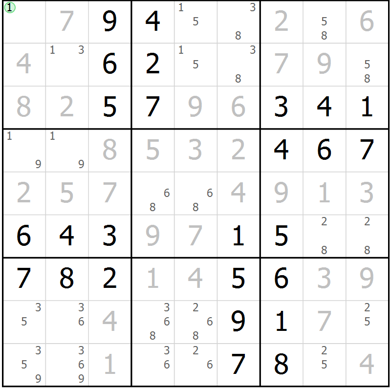 Position des candidats pour la solution de la Gr 56 page 59 du magazine de sudoku Virtuose n° 130