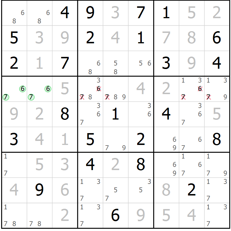 Position des candidats pour la solution de la Gr 57 page 60 du magazine de sudoku Virtuose n° 130