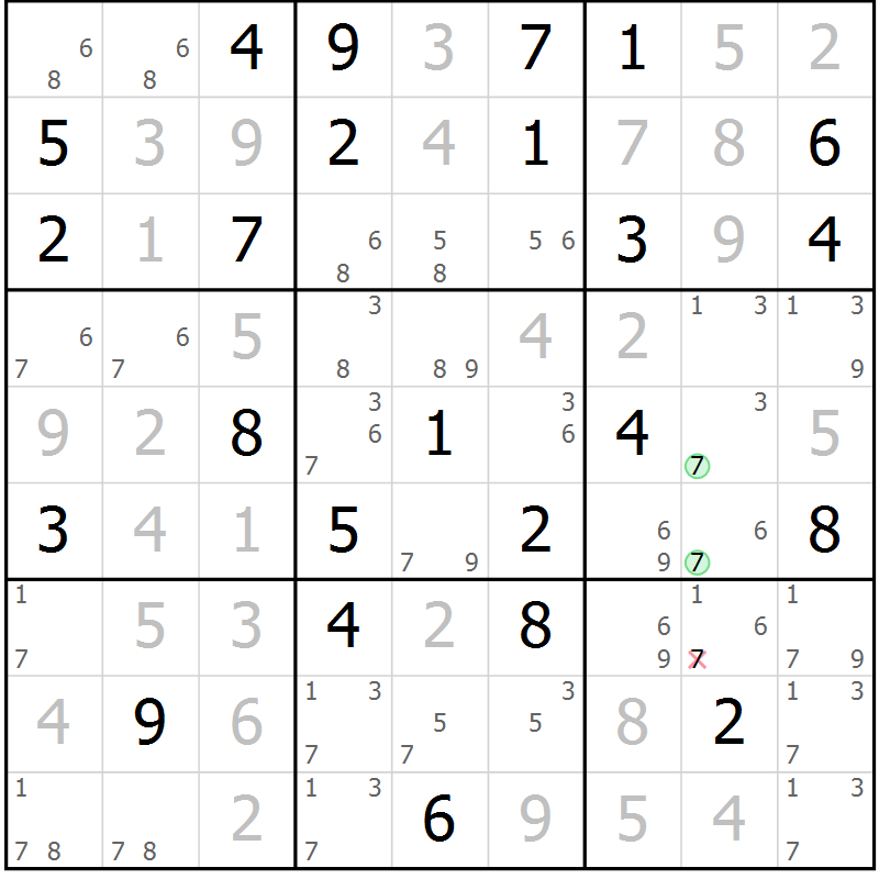 Position des candidats pour la solution de la Gr 57 page 60 du magazine de sudoku Virtuose n° 130