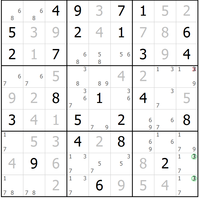 Position des candidats pour la solution de la Gr 57 page 60 du magazine de sudoku Virtuose n° 130