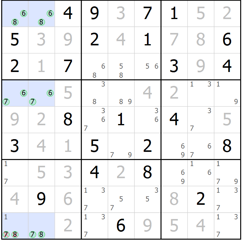 Position des candidats pour la solution de la Gr 57 page 60 du magazine de sudoku Virtuose n° 130