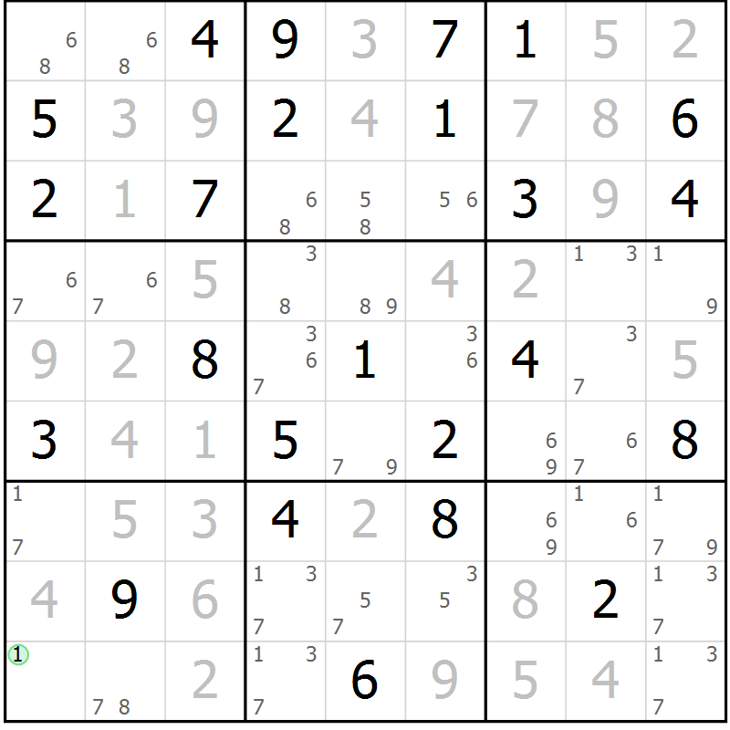 Position des candidats pour la solution de la Gr 57 page 60 du magazine de sudoku Virtuose n° 130