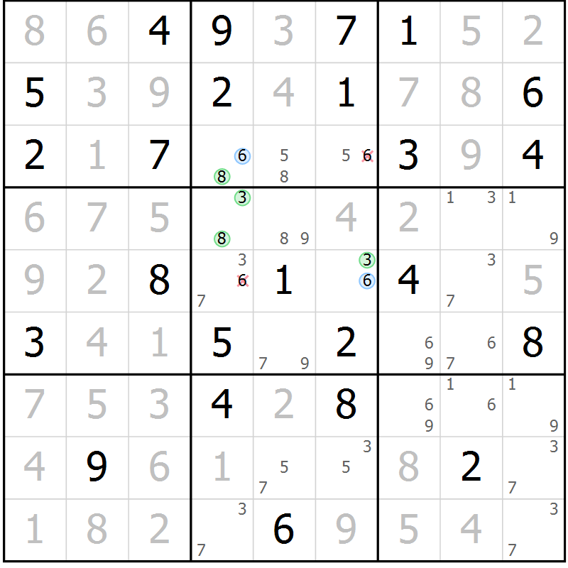 Position des candidats pour la solution de la Gr 57 page 60 du magazine de sudoku Virtuose n° 130