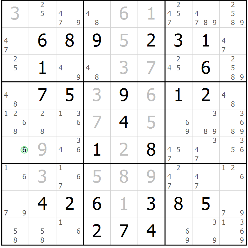 Position des candidats pour la solution de la Gr 58 page 61 du magazine de sudoku Virtuose n° 130