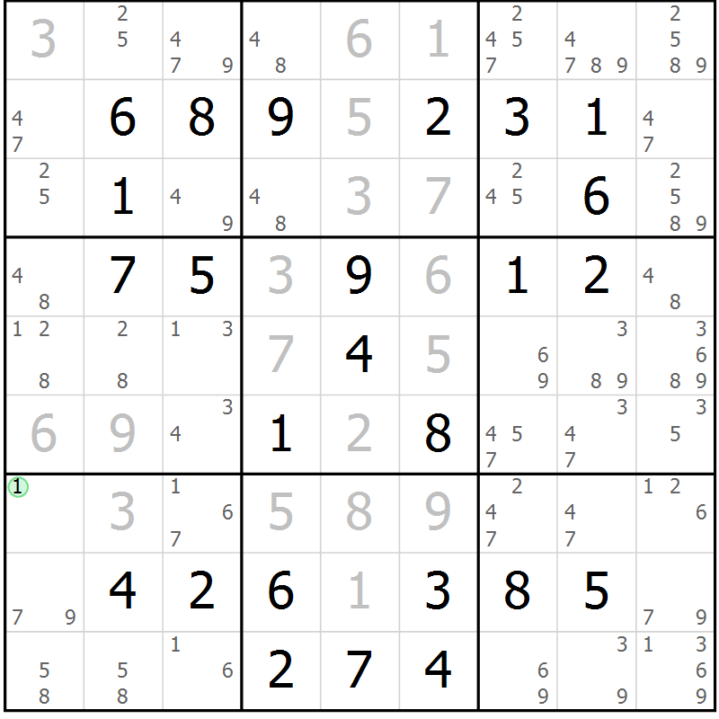 Position des candidats pour la solution de la Gr 58 page 61 du magazine de sudoku Virtuose n° 130