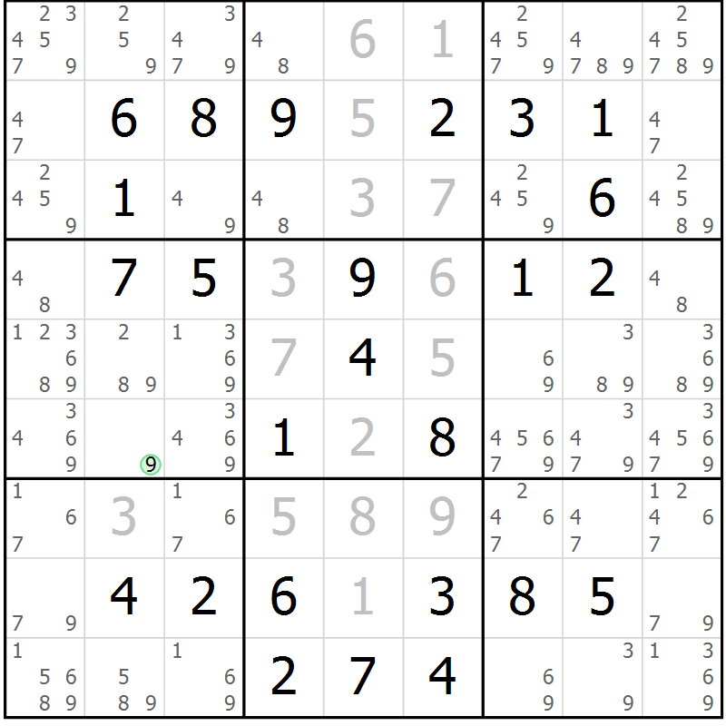 Position des candidats pour la solution de la Gr 58 page 61 du magazine de sudoku Virtuose n° 130