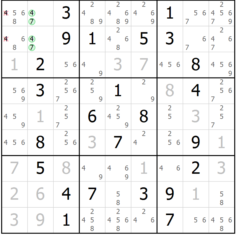 Position des candidats pour la solution de la Gr 59 page 62 du magazine de sudoku Virtuose n° 130