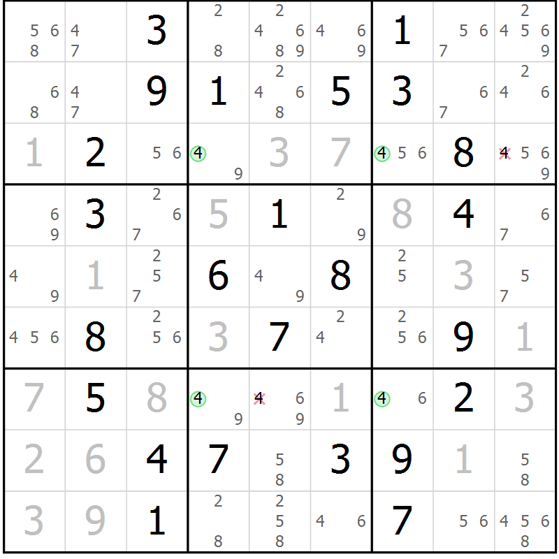 Position des candidats pour la solution de la Gr 59 page 62 du magazine de sudoku Virtuose n° 130