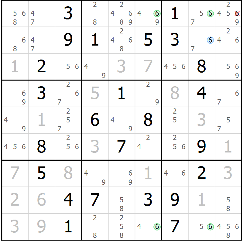 Position des candidats pour la solution de la Gr 59 page 62 du magazine de sudoku Virtuose n° 130