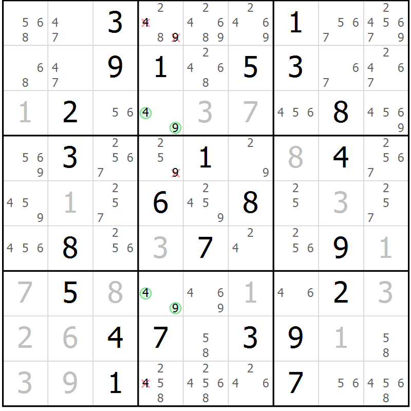 Position des candidats pour la solution de la Gr 59 page 62 du magazine de sudoku Virtuose n° 130