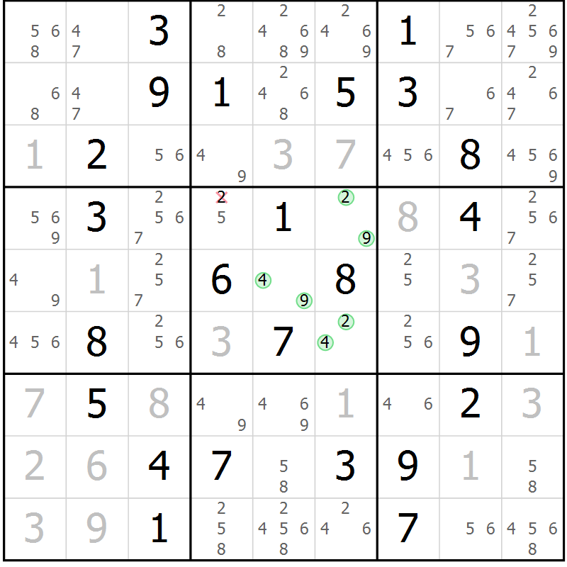 Position des candidats pour la solution de la Gr 59 page 62 du magazine de sudoku Virtuose n° 130