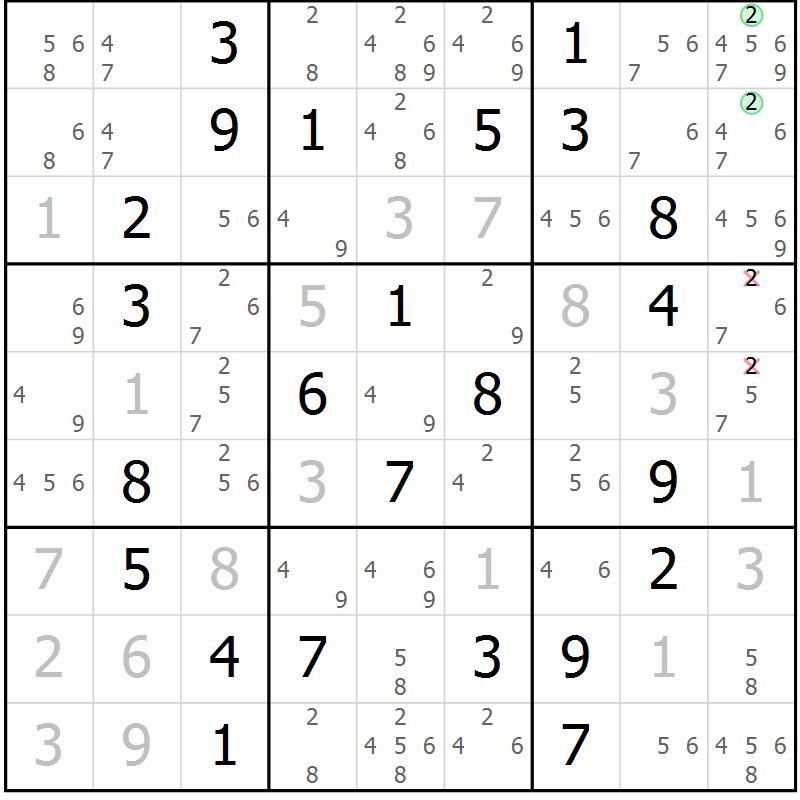 Position des candidats pour la solution de la Gr 59 page 62 du magazine de sudoku Virtuose n° 130