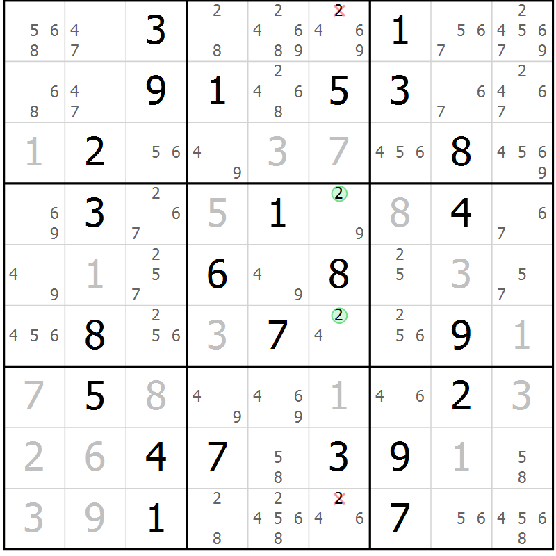 Position des candidats pour la solution de la Gr 59 page 62 du magazine de sudoku Virtuose n° 130
