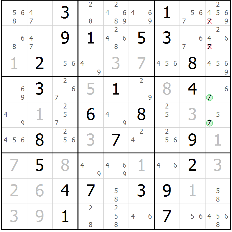 Position des candidats pour la solution de la Gr 59 page 62 du magazine de sudoku Virtuose n° 130