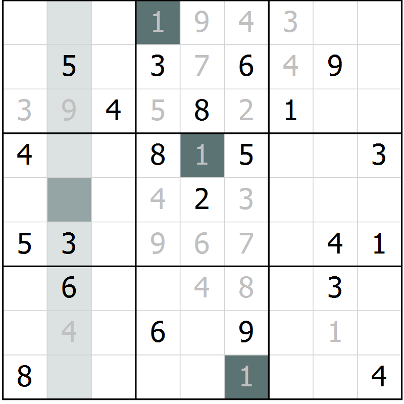 Position des candidats pour la solution de la Gr 6 page 9 du magazine de sudoku Virtuose n° 130
