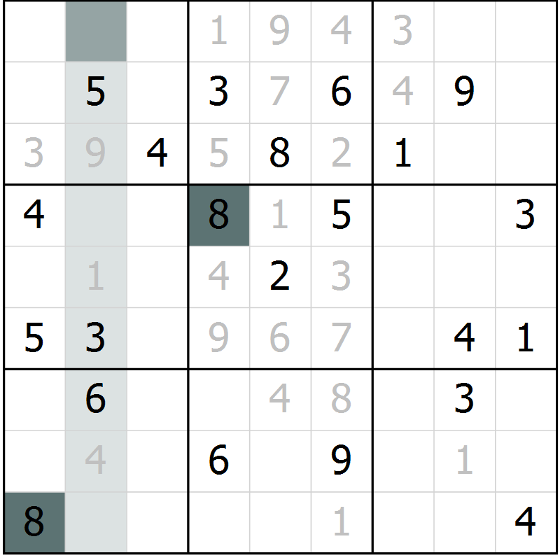 Position des candidats pour la solution de la Gr 6 page 9 du magazine de sudoku Virtuose n° 130