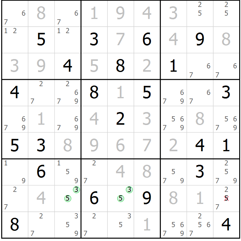 Position des candidats pour la solution de la Gr 6 page 9 du magazine de sudoku Virtuose n° 130