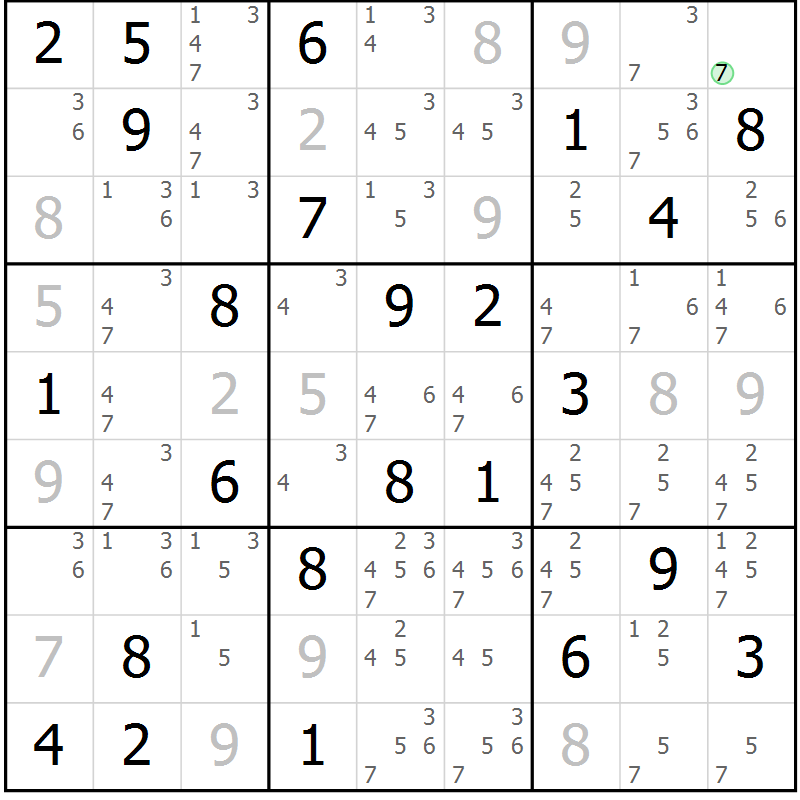 Position des candidats pour la solution de la Gr 60 page 63 du magazine de sudoku Virtuose n° 130