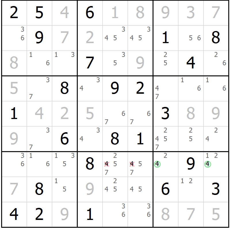 Position des candidats pour la solution de la Gr 60 page 63 du magazine de sudoku Virtuose n° 130