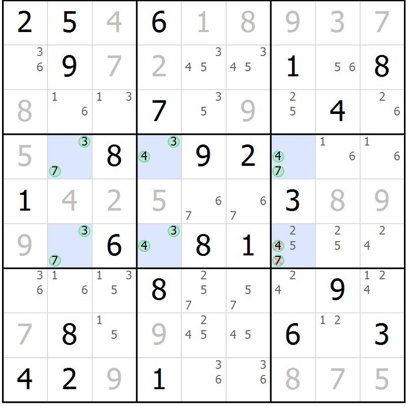 Position des candidats pour la solution de la Gr 60 page 63 du magazine de sudoku Virtuose n° 130