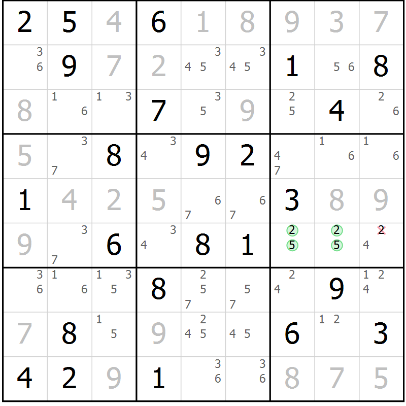 Position des candidats pour la solution de la Gr 60 page 63 du magazine de sudoku Virtuose n° 130