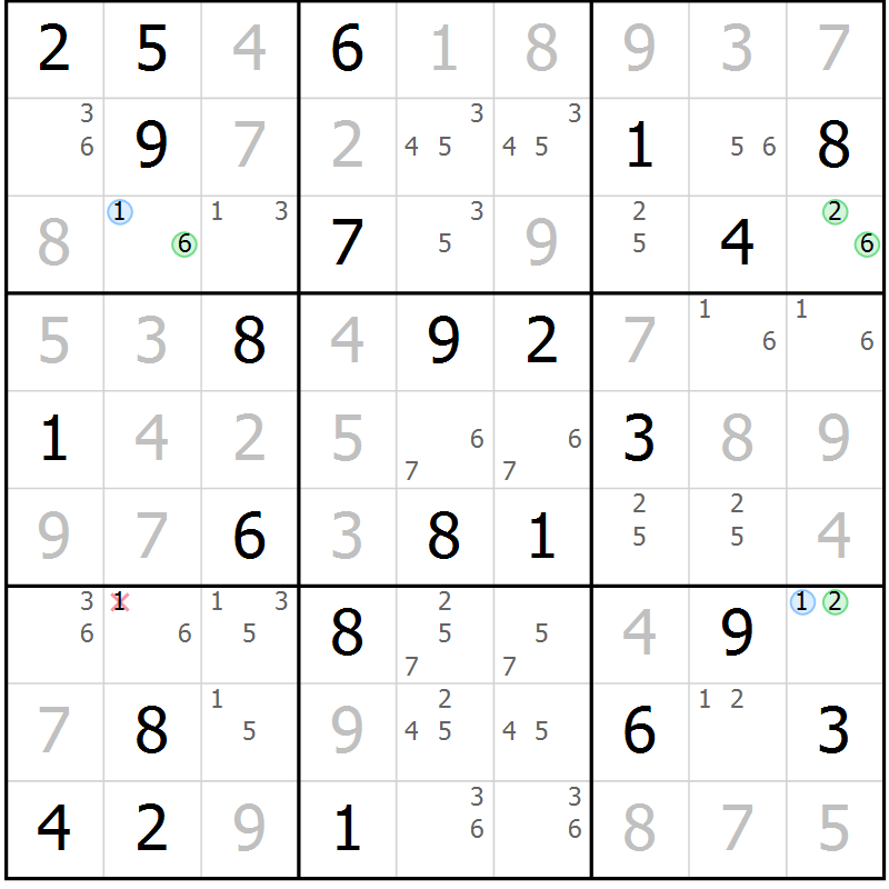Position des candidats pour la solution de la Gr 60 page 63 du magazine de sudoku Virtuose n° 130