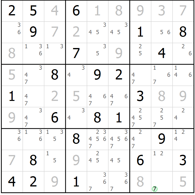 Position des candidats pour la solution de la Gr 60 page 63 du magazine de sudoku Virtuose n° 130