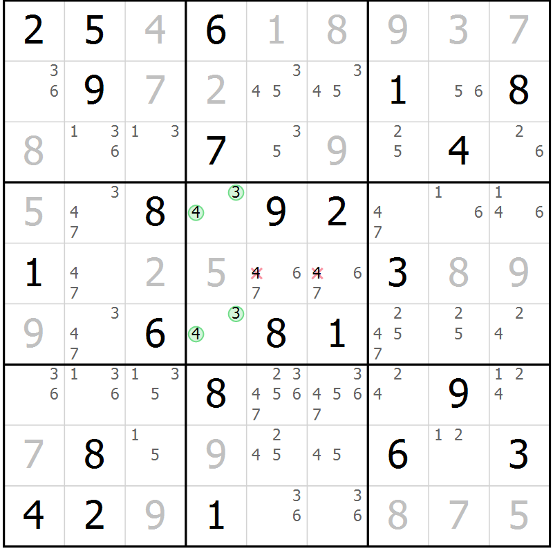 Position des candidats pour la solution de la Gr 60 page 63 du magazine de sudoku Virtuose n° 130