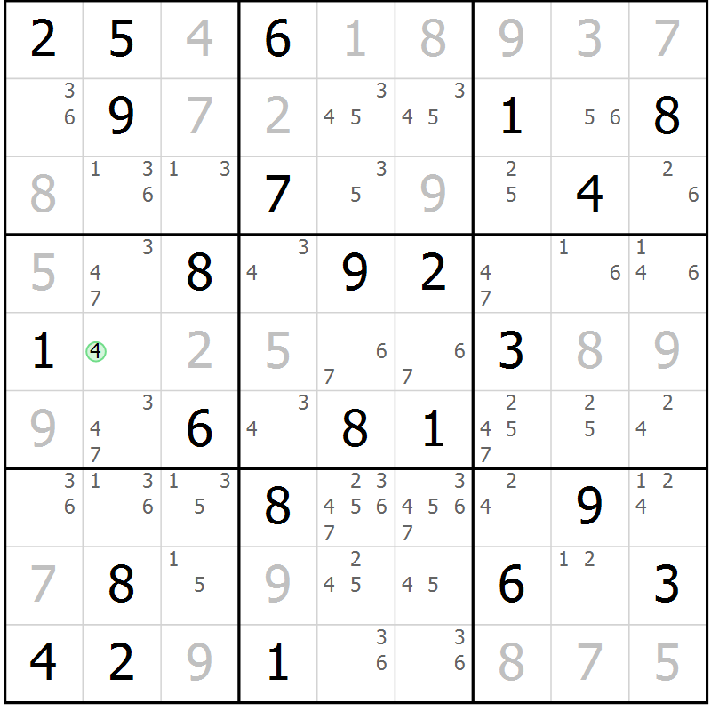 Position des candidats pour la solution de la Gr 60 page 63 du magazine de sudoku Virtuose n° 130