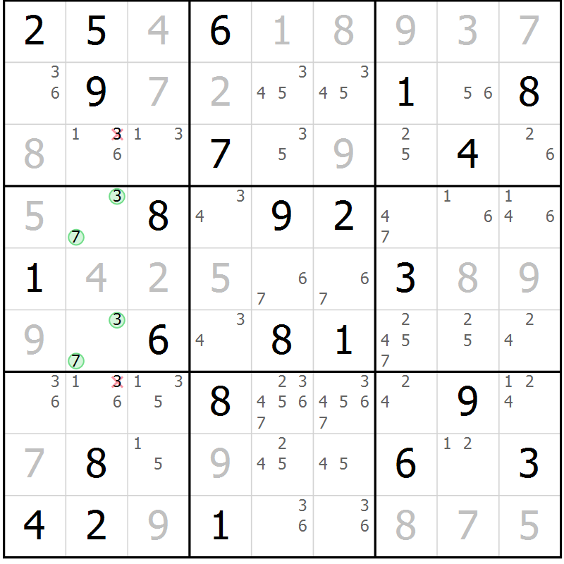 Position des candidats pour la solution de la Gr 60 page 63 du magazine de sudoku Virtuose n° 130